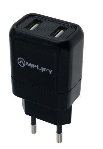 Amplify Dual USB Wall Charger With Micro Cable – Black