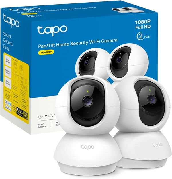 TAPO C200 Pan/Tilt Home Security Wifi Camera, 1080P, Two-Way Audio (2-Pack)