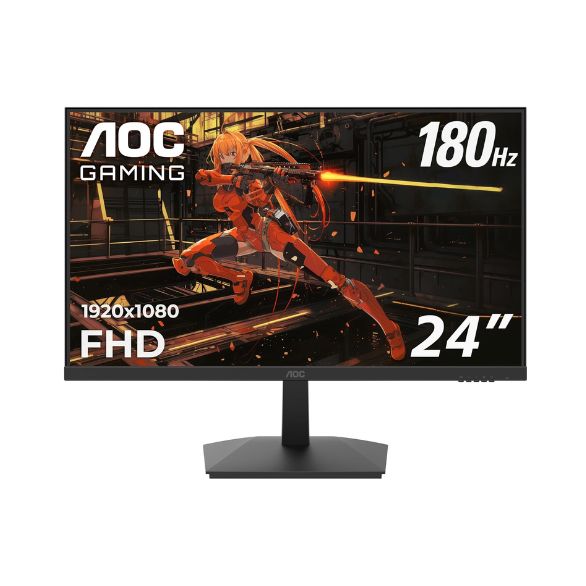AOC 24G15N 24" Gaming Monitor, FHD 1920x1080, 180Hz 1ms, 1x HDMI 2.0, 1x Display Port, 3-Sided Frameless, AMD FreeSync, HDR Ready, Console Gaming Ready, 3-Year Zero-Bright-Dot, Black